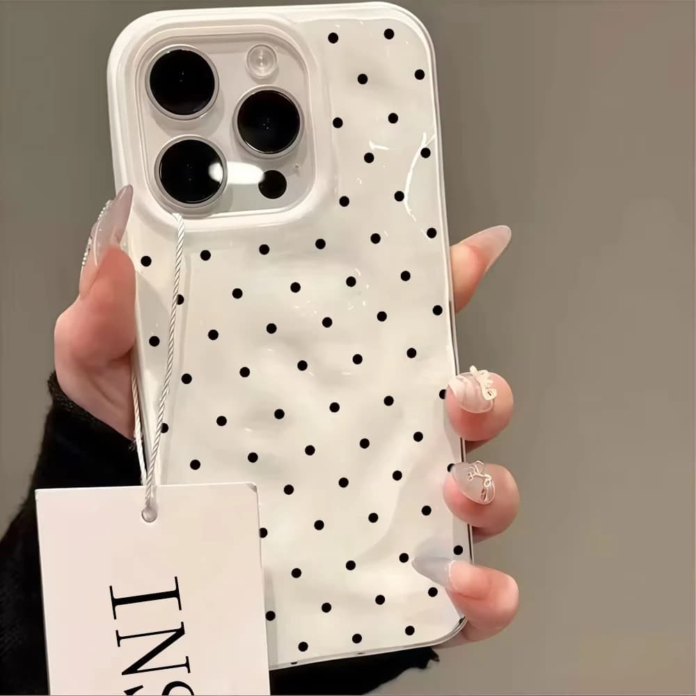 Korean Simple Solid Color Polka Dot Phone Case For iPhone 17 16 15 14 13 12 11 Pro Max Plus Shockproof Soft Candy TPU Cover