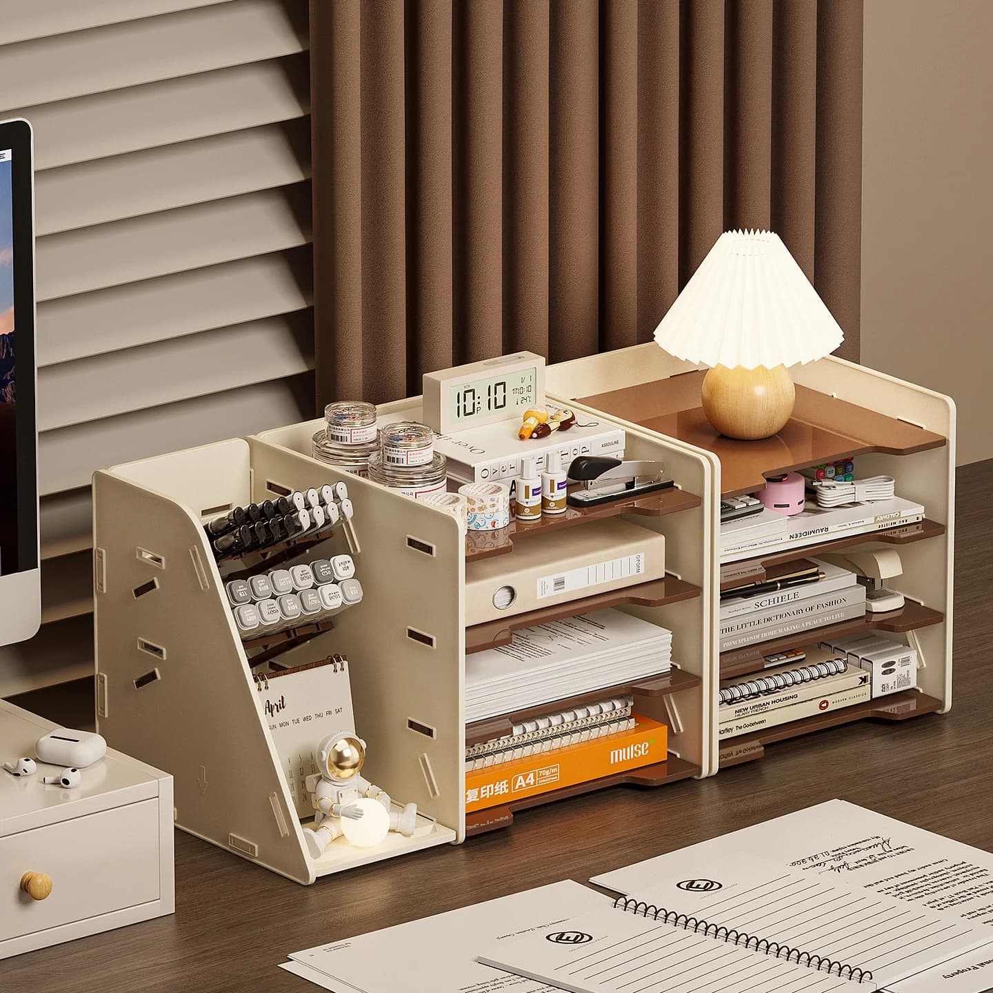 Organizer da Scrivania, Semplice Libreria da Ufficio, Scatola Portadocumenti, Essenziale per Postazione di Lavoro, in Plastica, Forma Rettangolare, 4 Livelli