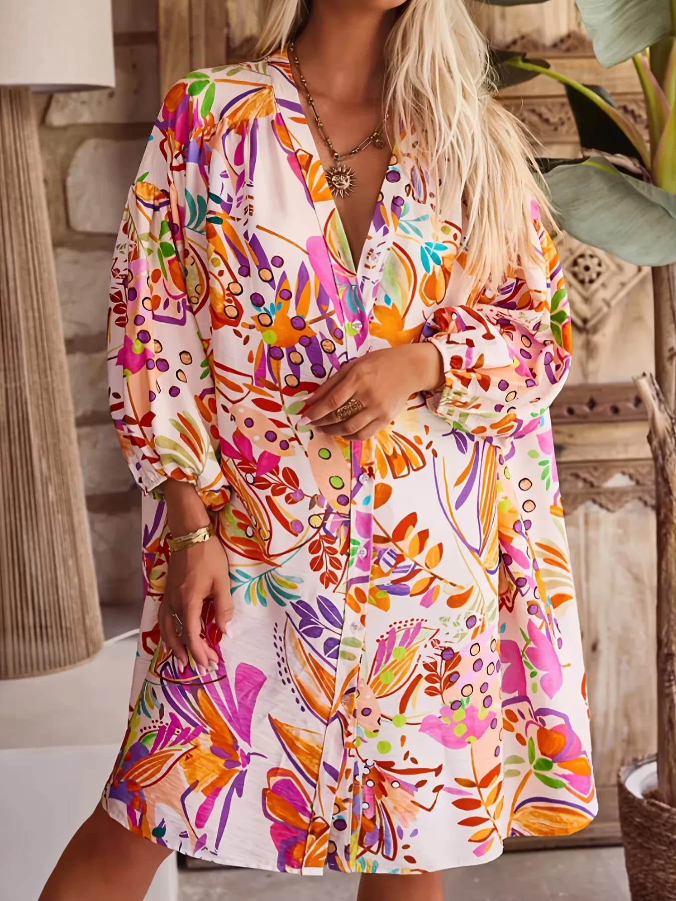 Camicia e Gonna Stampate a Maniche Lunghe Casual Estive Taglie Forti, Abbigliamento Femminile Moda Europea e Americana