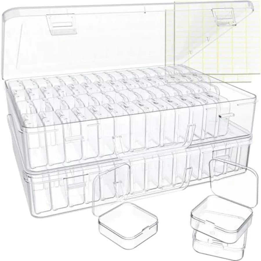 Scatola Organizzatrice per Perline, 0 Piccole Scatole Trasparenti con Etichette, Grande Valigetta da Viaggio per Artigianato con Manico, Mini Contenitori in Plastica per Gioielli