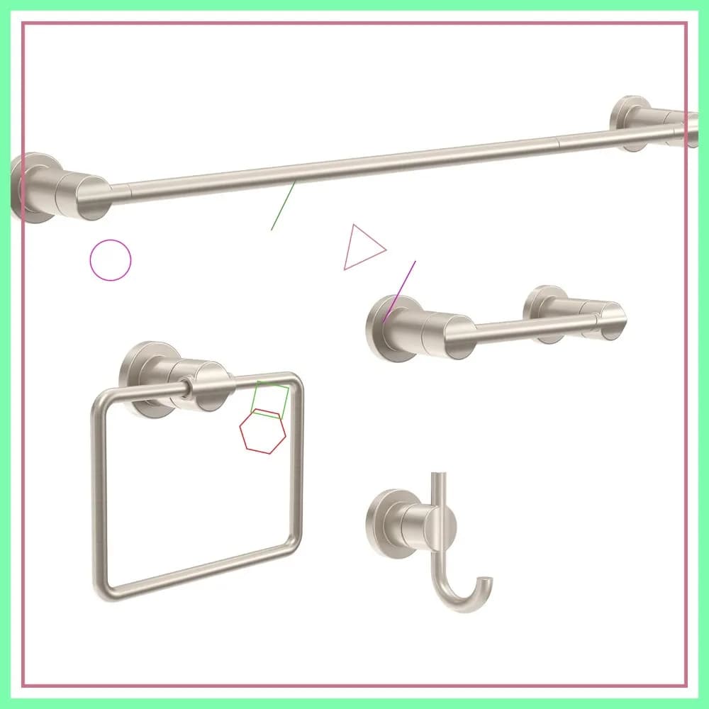 Set di accessori da bagno in nichel spazzolato, 4 pezzi: portasciugamani, porta carta igienica, anello per asciugamani, gancio (18-24 pollici)