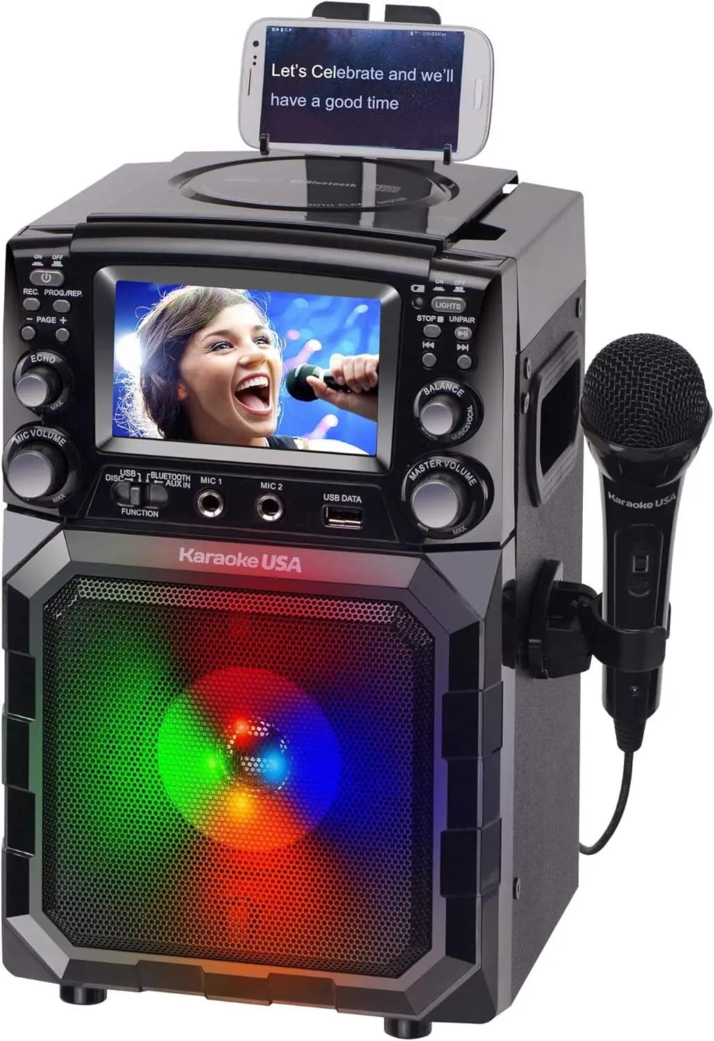 Macchina per Karaoke Portatile con Schermo a Colori, Bluetooth, Batteria Ricaricabile e Luci LED