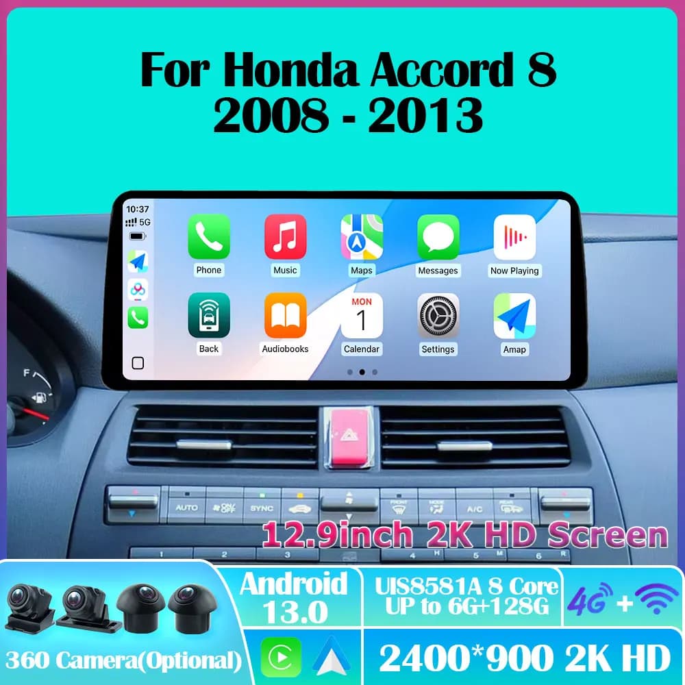 Android 13 Autoradio Per Honda Accord 8 2008 - 2013 12.9 pollici Carplay Autoradio Auto GPS Navi Lettore Multimediale Stereo HU DVD