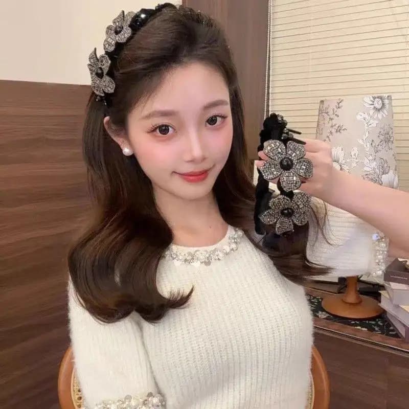 Rhinestone Diamond Hair Clip 3D Flower Headband Elegant Accessory for Bridesmaids Prom Birthday Celebration