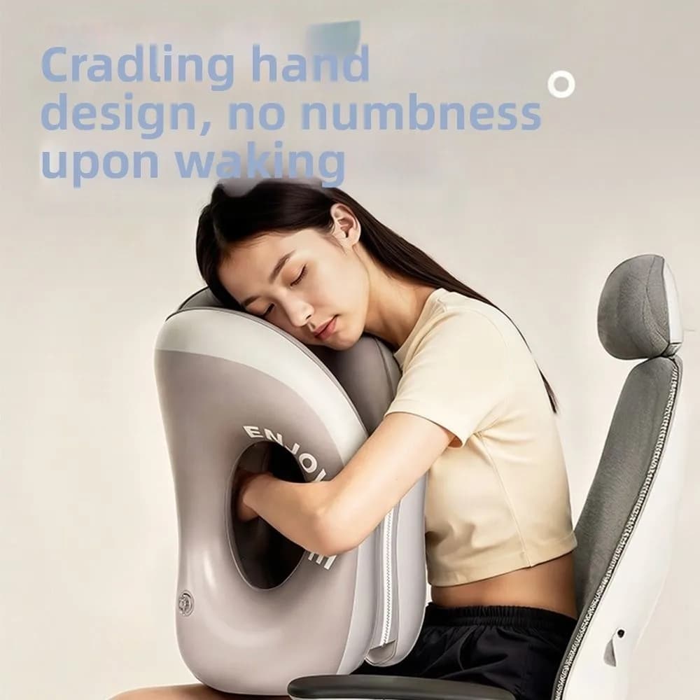 New Neck Protection Inflatable Sleeping Pillow Foldable PVC Half-Sleeping Pillow Convenient Sleeping Device for Office Travel
