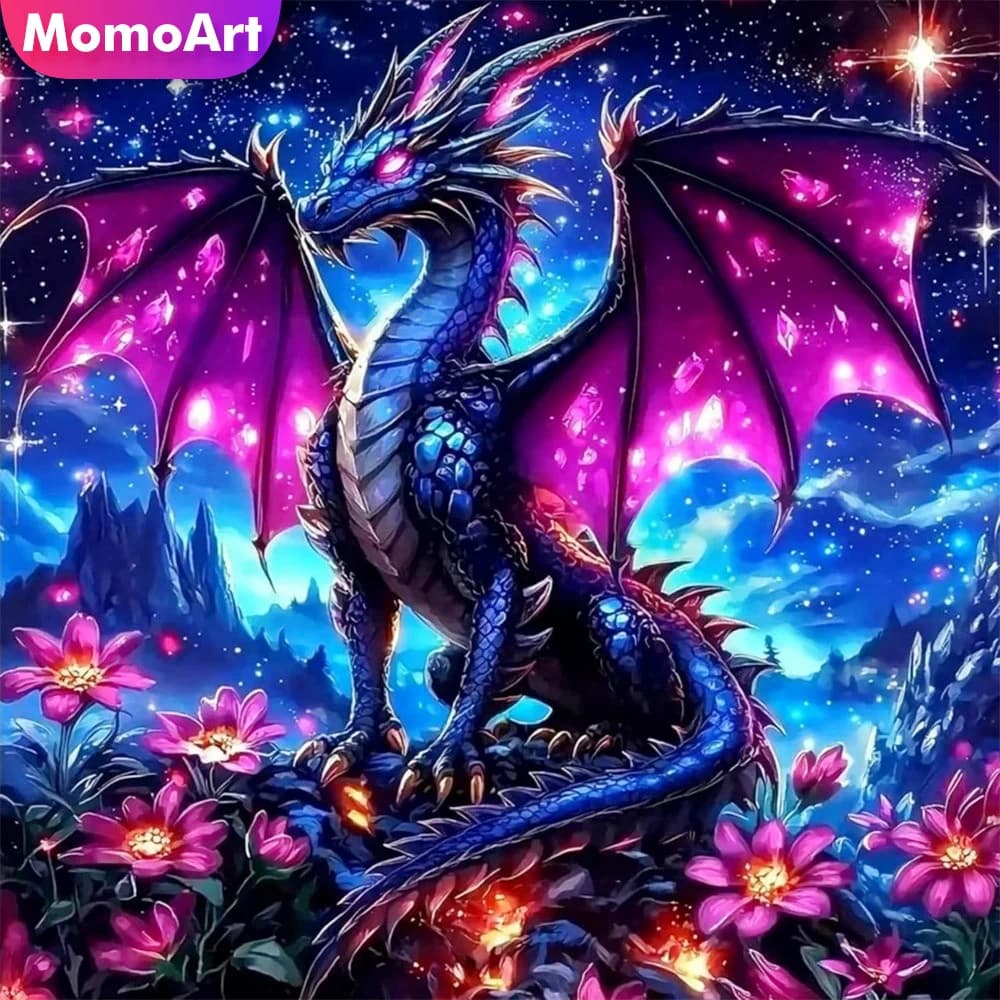 Momoart Ricamo Diamantato Drago Animale Loto Strass Quadro Mosaico Montagna Acrilico Forniture Artigianali Decorazione Murale