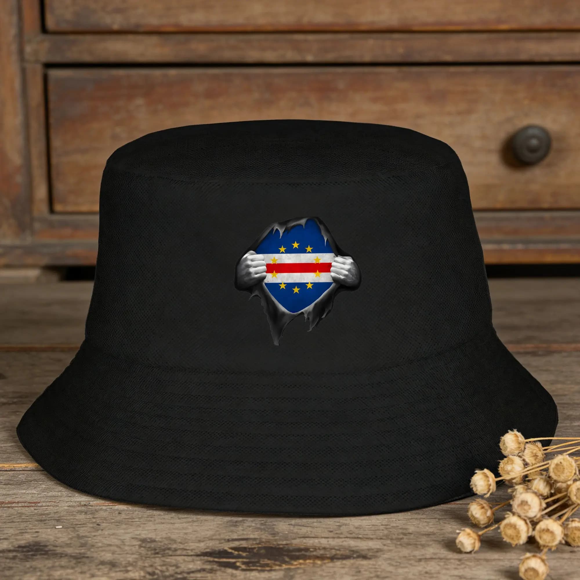Cappello da pescatore con bandiera del Capo Verde, cappello hip hop unisex, cappello da sole coreano con stampa personalizzata.