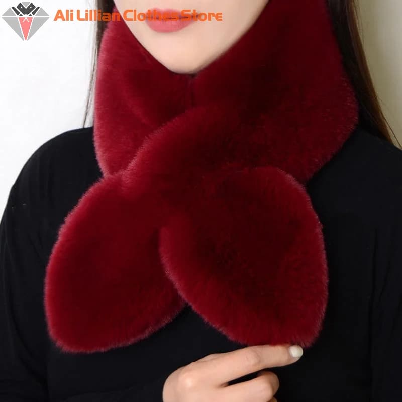 New Winter Scarf in Finta Rabbit Peel for Women and Girls, Soft Scarf in Plush, Hot Neck in Solid Color, Christmas Gift