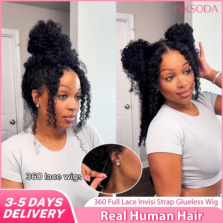 16-40 Inch 220% Density Invisi Strap 360 Full HD Lace Frontal Curly Wig Black Human Hair Drawstring Snug Deep Wave Glueless Wigs Invisible Strap Glueless Invisi Strap Full Lace Curly Wig For Women Ready To Wear Preplucked Prebleached