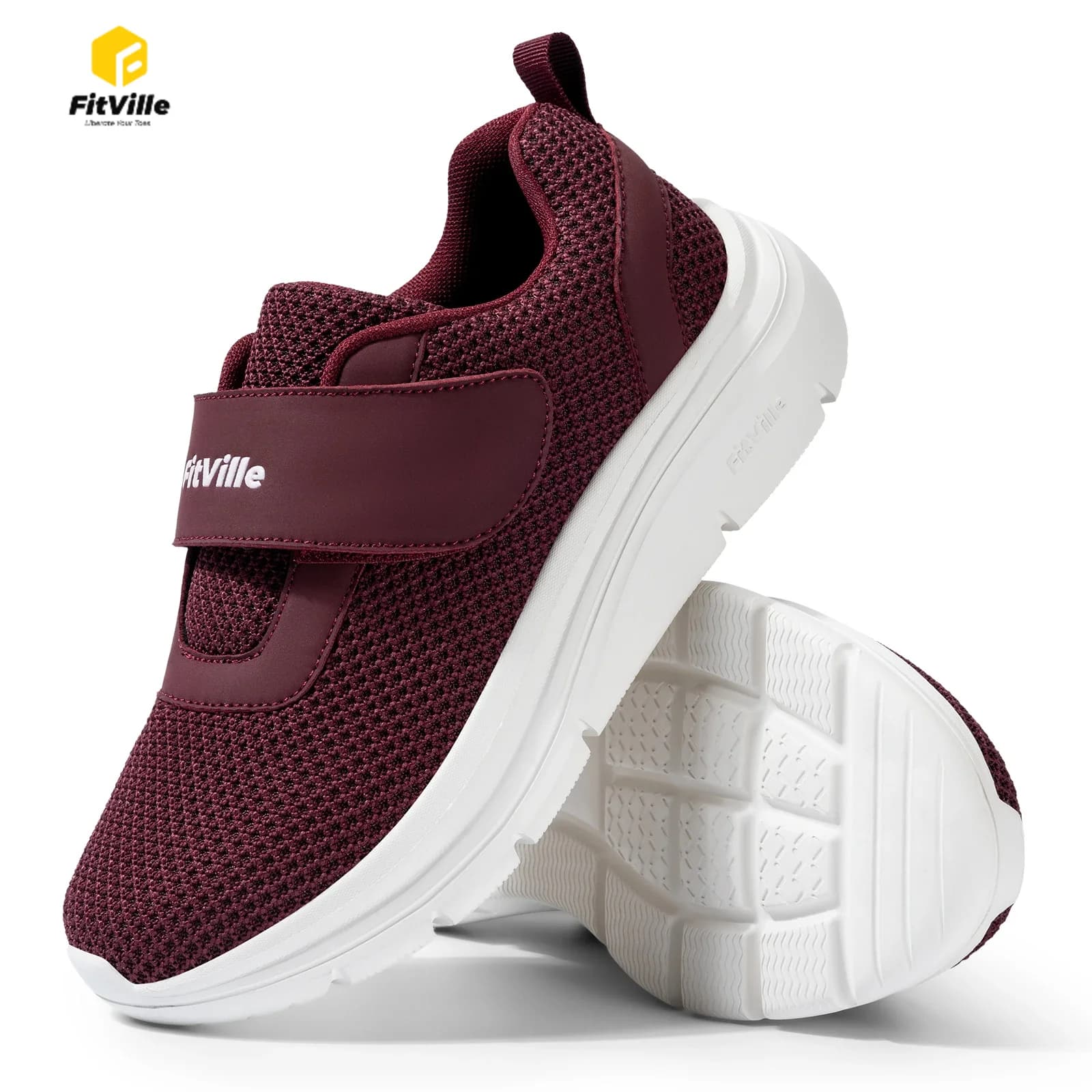 FitVille Women's Shoes Wide Diabetes Shoes Adjustable Foot Strap Inflated Slip on Walking Lightweight and comfortable sneakers