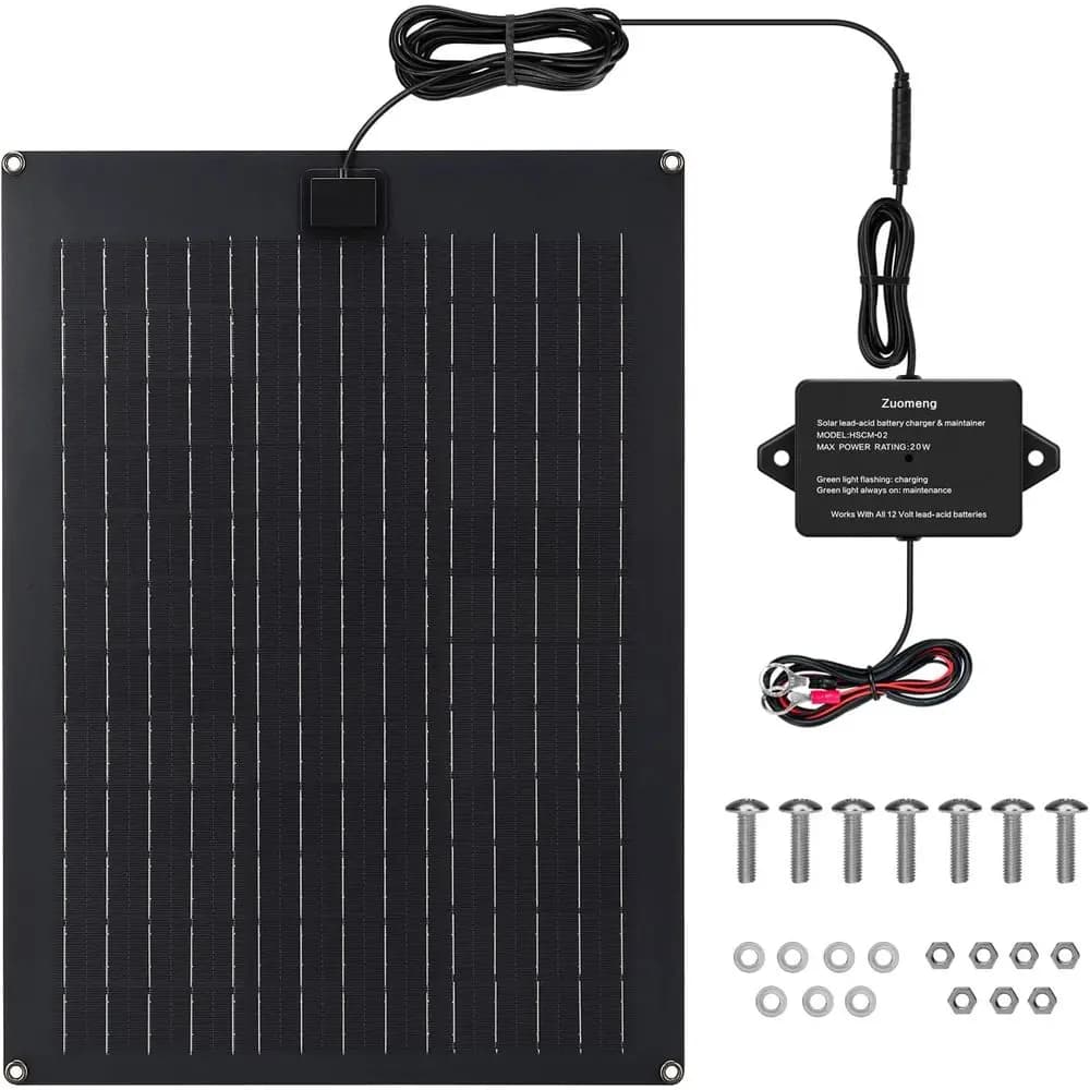 Solar Battery Charger Maintainer, 20W Solar Panel Kit for Dump Trailer Built-in Maintenance Pulse & Intelligent MPPT Charge Cont