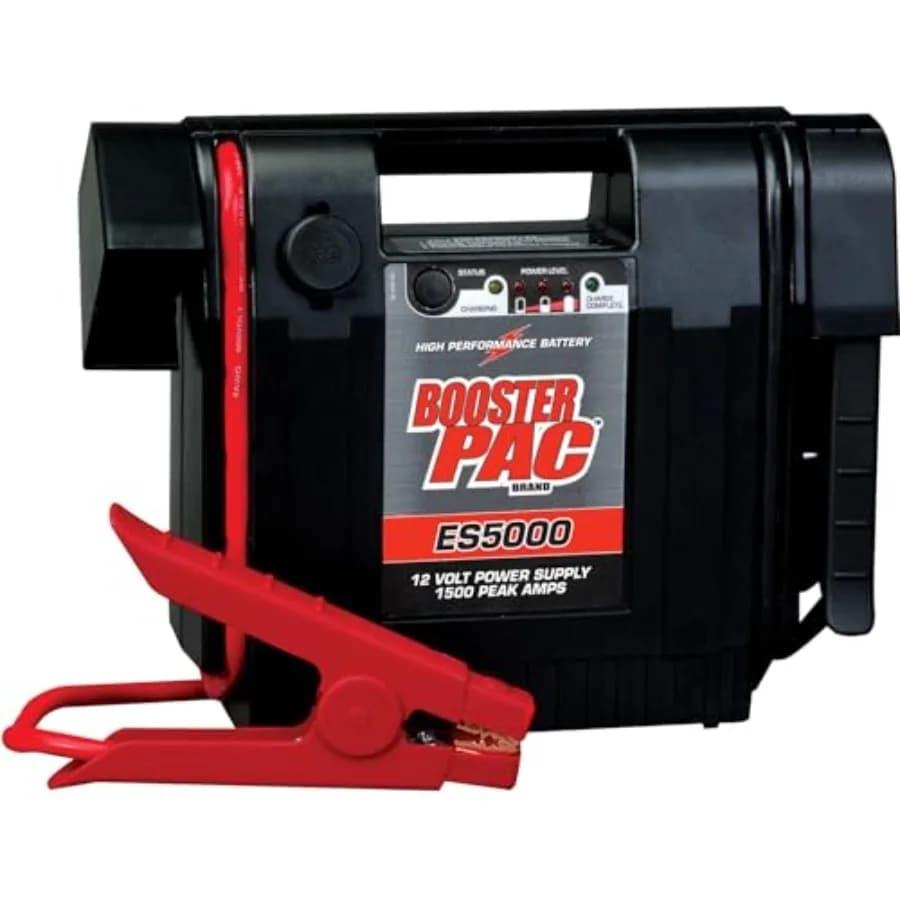 Avviatore di Emergenza 12V da 1500 Amp di Picco per Auto, Design Compatto con Luce LED, Colore Nero e Rosso, Batteria al Litio ad Alta Energia