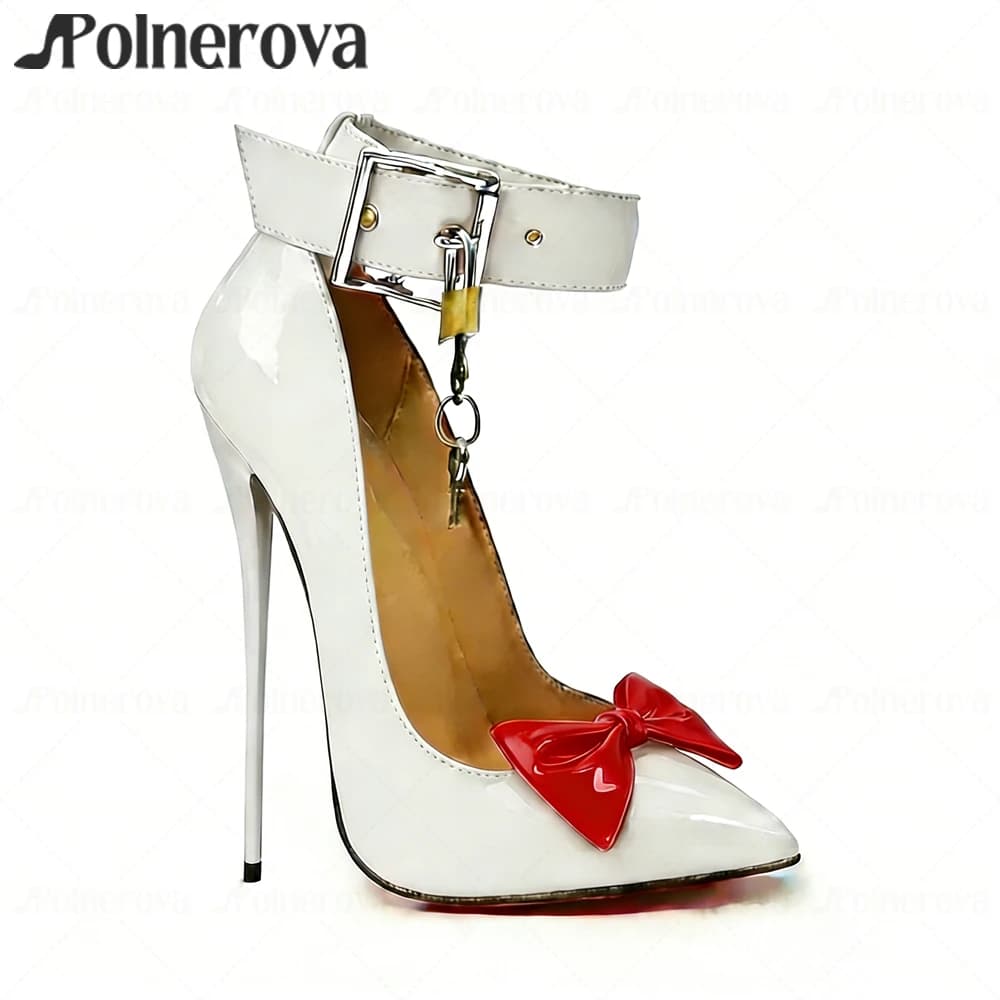 16cm Bow Knot Pumps Sexy Pointed Toe Stilettos Belt Buckle High Heels Shoes Customizable Multi-color Handmade Extreme High Heels