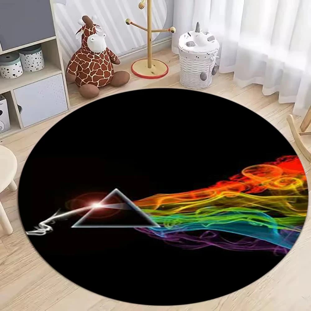 Aesthetic Prism Round Rug Black Background Dirt-resistant Non Slip Carpet for Bedroom Creative Retro Home Decor Minimalist