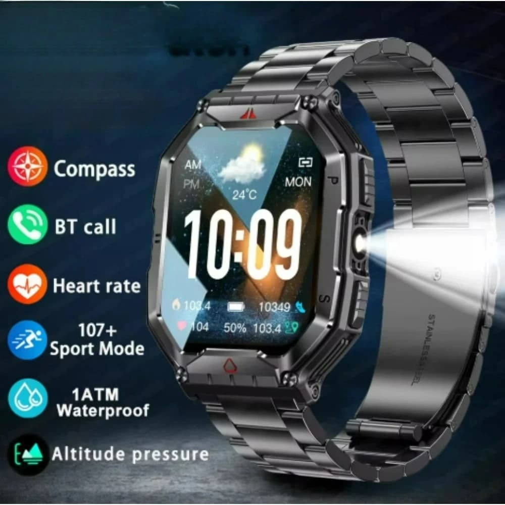 Smartwatch Militare 2026 da Uomo, Schermo HD da 2,01 Pollici, Batteria da 650mAh, IP68, Tracker Sportivo per Esterni, Monitoraggio della Salute 24 Ore su 24