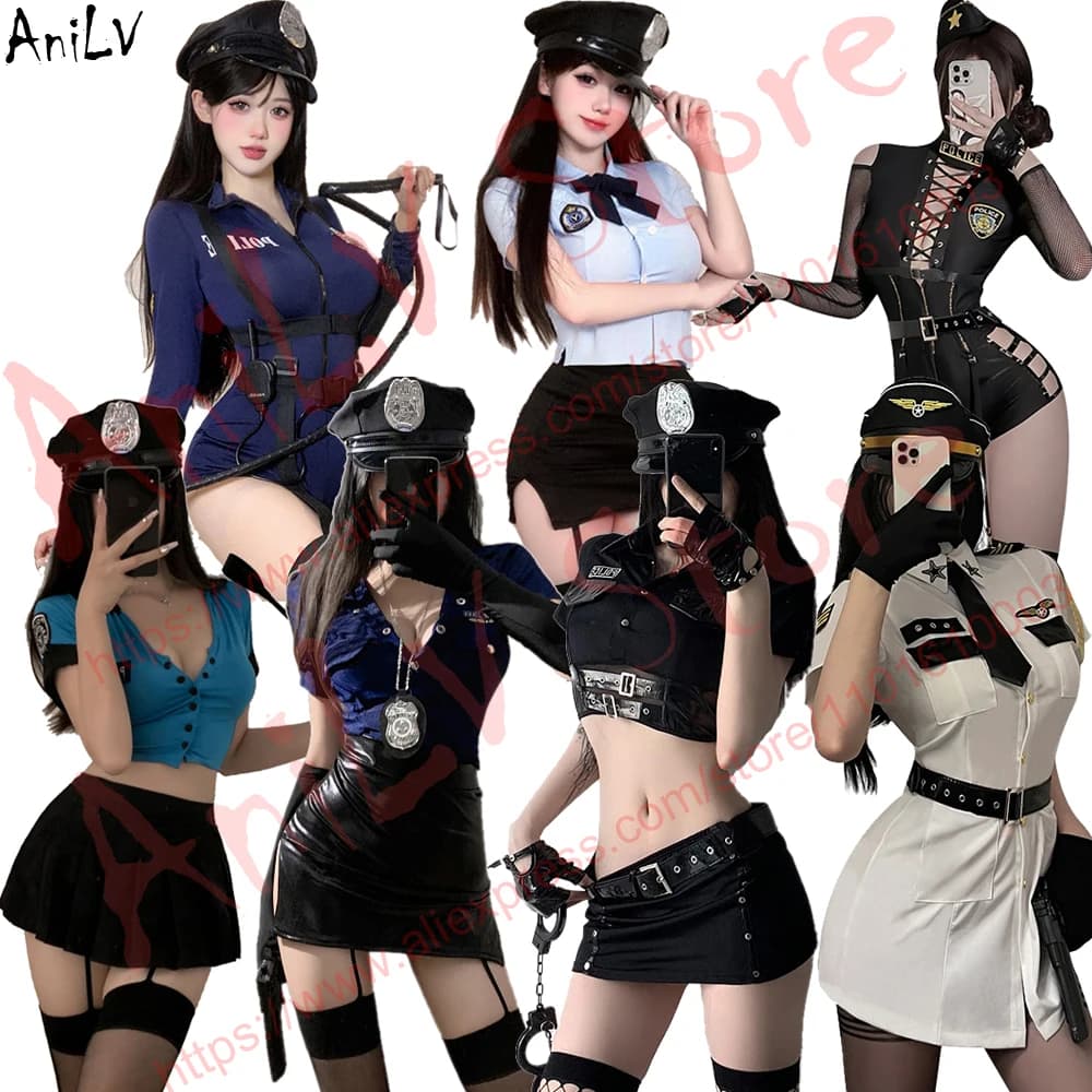 AniLV Serie di abiti uniformi della polizia Gioco di ruolo Ufficiale Poliziotta Segreto Lingerie sexy Abiti Pigiami Costumi erotici