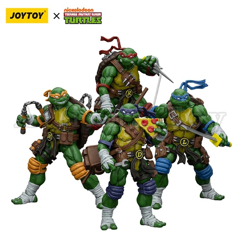 JOYTOY Action Figure Tartarughe Ninja 1/18 - Michelangelo, Donatello, Leonardo, Raffaello - Giocattolo Anime