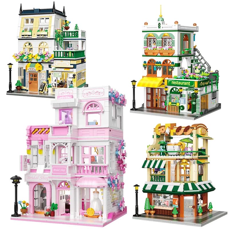 Creative Street View Wedding Salon Manor Garden House Coffee Shop Modello Building Blocks Architettura cittadina Mini mattoni Giocattoli Regali
