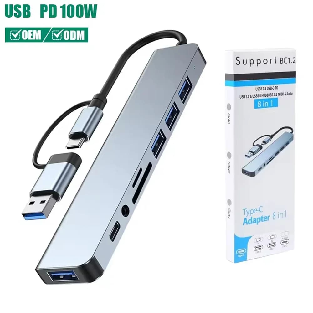 Hub USB C, Hub USB 3.0, VIEON Espansore USB 8-in-1 in Alluminio con Lettore di Schede SD/TF, Jack per Cuffie da 3,5mm, Adatto per Ma