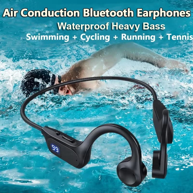 Auricolari Bluetooth a conduzione aerea Wireless V5.2 con display digitale, cuffie a gancio, vivavoce con microfono per sport, senza scheda.