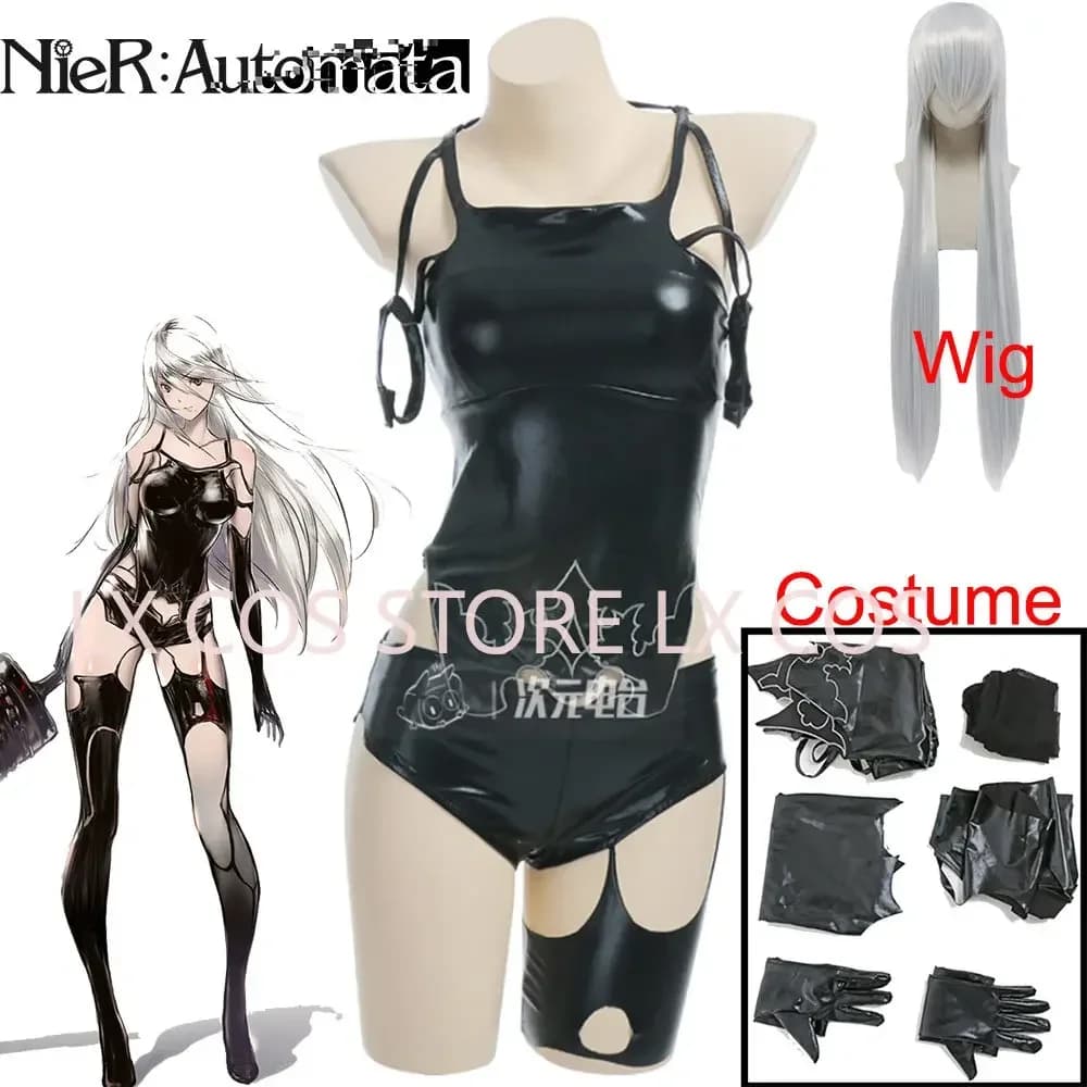 Game NieR: Cosplay Costume Wig Automata A2 Sexy Black Battle Dress for Women Girl Beautiful Halloween Party A2 Role Game Outfit