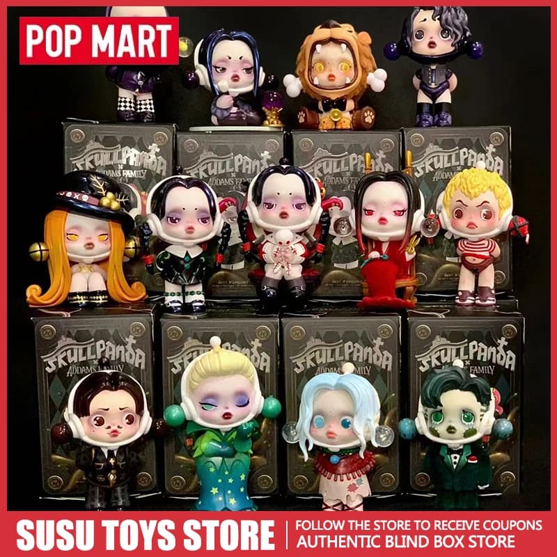 POP MART SKULLPANDA Serie Addams Family Blind Box, Figurina Anime Kawaii, Sorpresa Misteriosa, Ornamento da Scrivania, Regalo