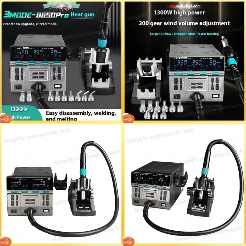 1300W Hot Air Rework Station 8650Pro Industrial Grade Soldering Iron Kit for BGA Rework SMD PCB Repair Heat Gun Tool with