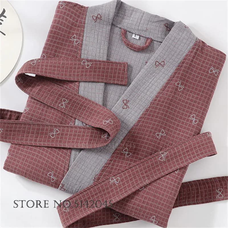 100% cotton Coupe Robe Sleepwear Jacquard Kimono Bathrobe Yukata Dress with Pocket Coach Casual Dress Housewear Loungewear Lingerie