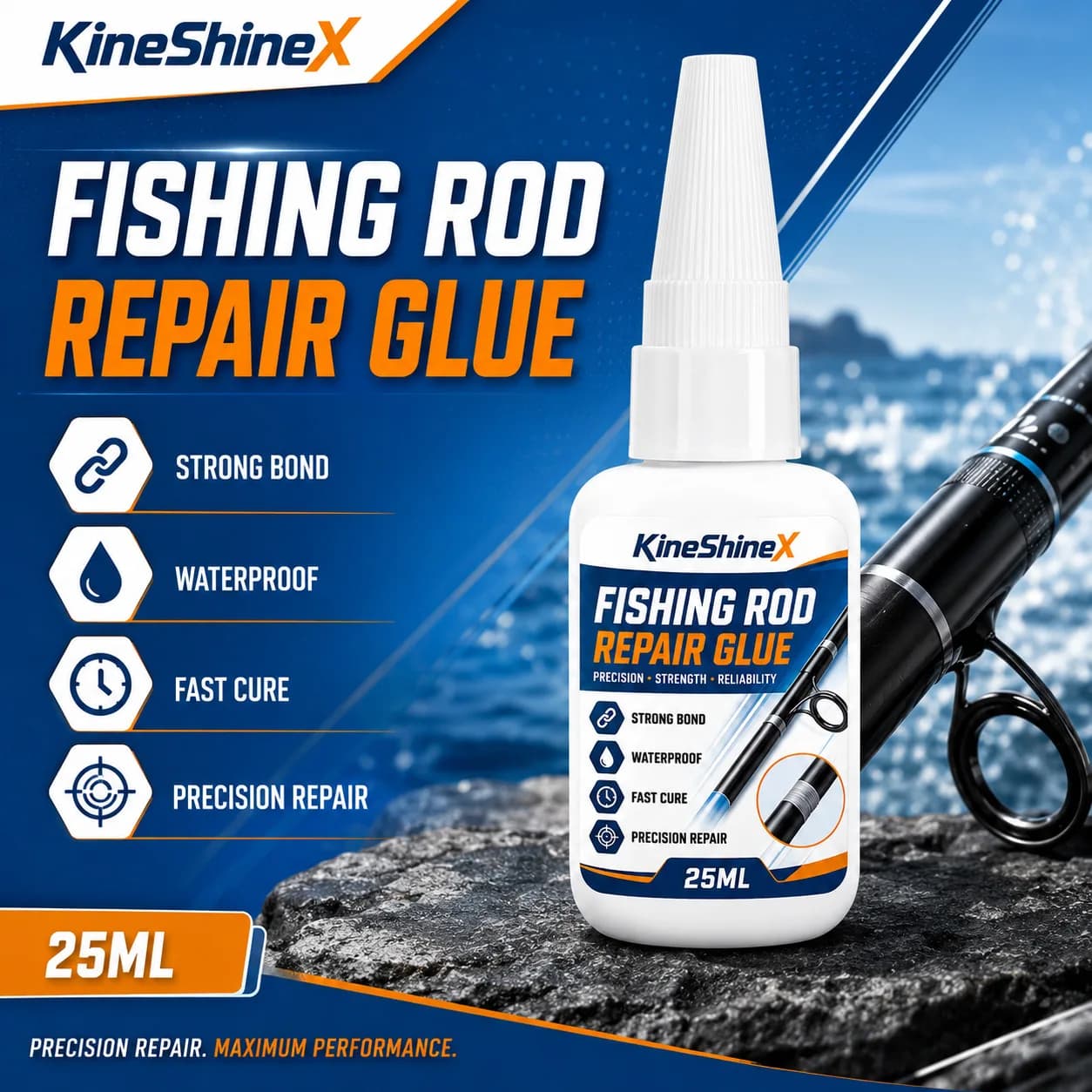 Fishing Rod Repair Glue 25ml – Strong Bond for Rod Tip, Guide Ring, Crack & Wrap Repair, Waterproof, Fast Cure, Precision Nozzle