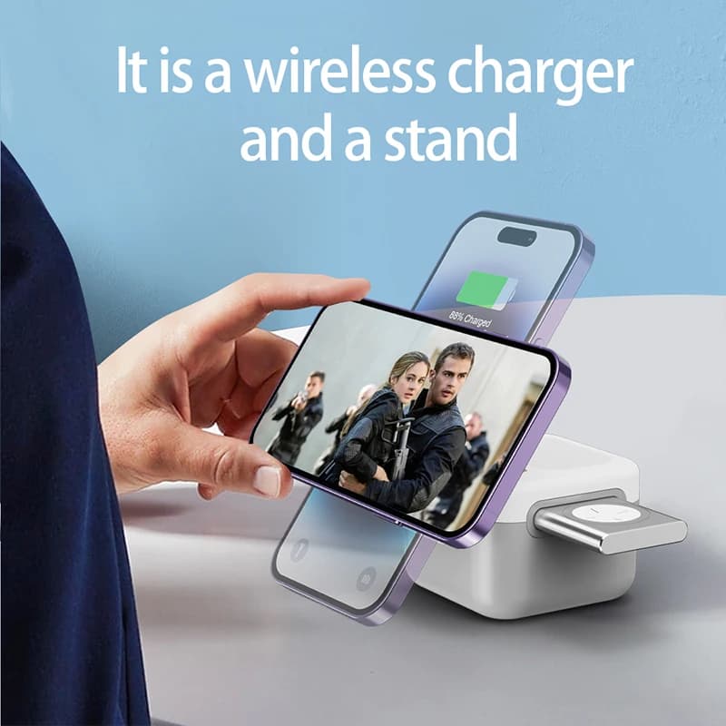 15W Magnetic Wireless Charger 3 In 1 For Watch iPhone 12 13 14 Fast Charging Docking Station Induction Detachable Charger Stand