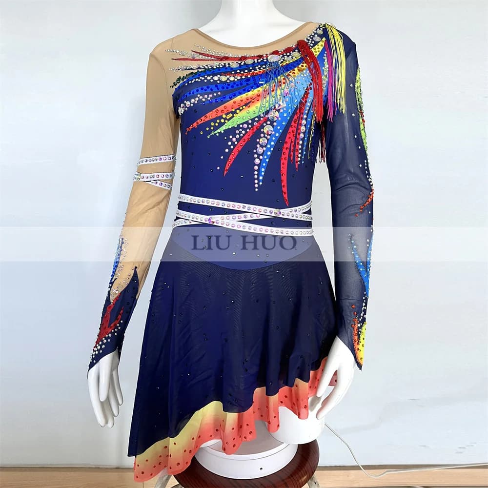 LIUHUO New Ice Dance Figure Skating Dress Women Aldult Teen Girl Customize Costume Performance Competition Roller Multicolour