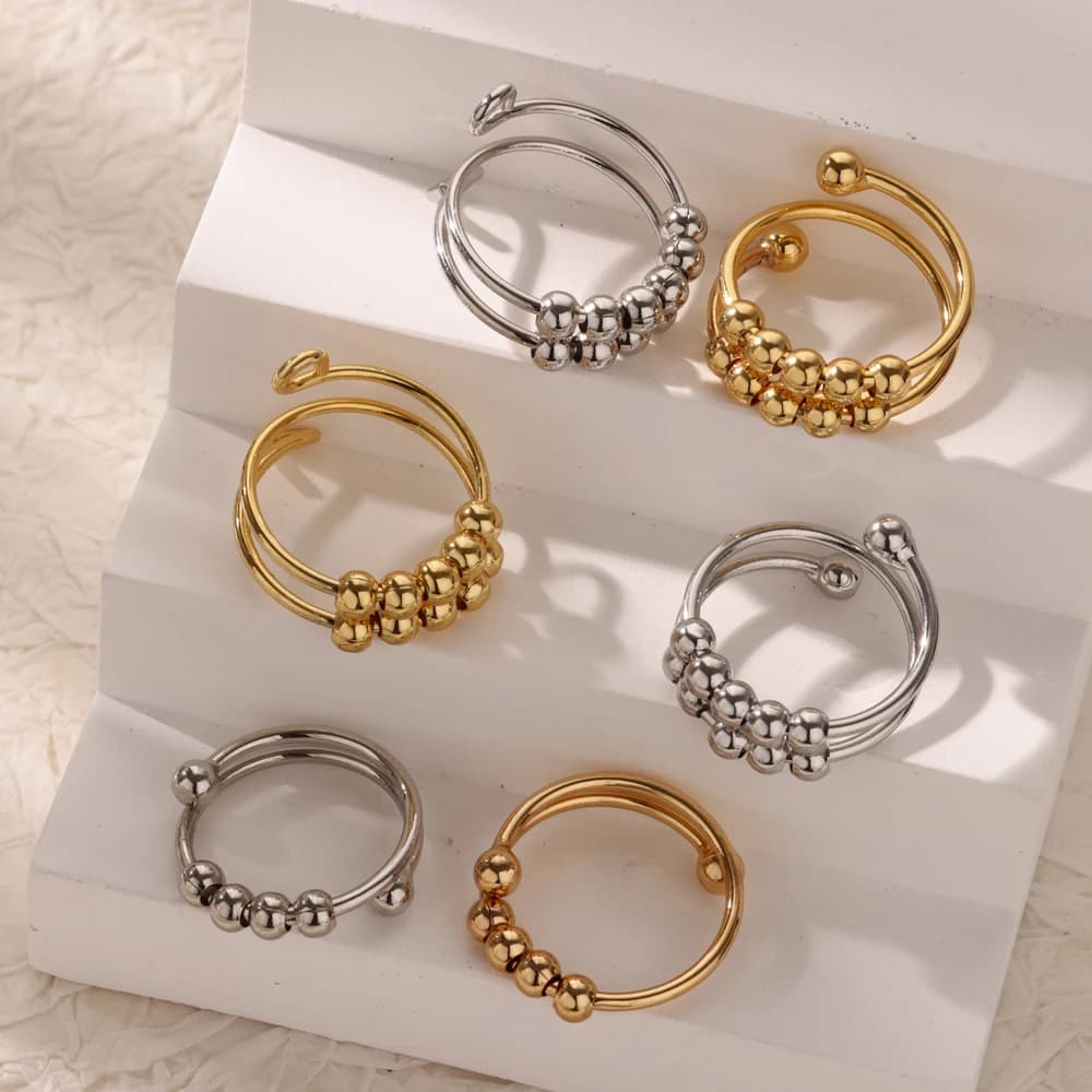 Anello di ansia Perline Anelli per donna Uomo Anello in acciaio inossidabile Spinner Spirale simulato liberamente Anello antistress Fidget Gioielli