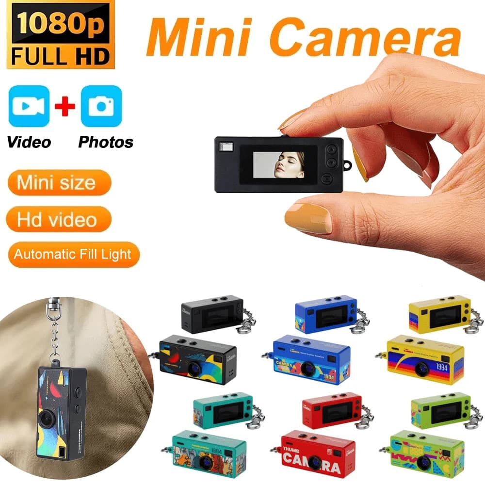 Thumb Keychain Camera 0.96inch Mini Action Camera Retro Support Memory Card 1080P Very Small Camcorder Video Recorder