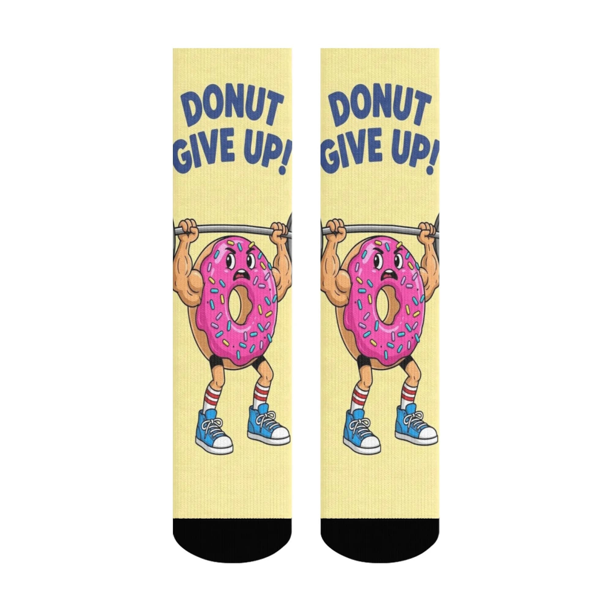 Fun and Quirky Donut-patterned Mid-calf Socks for Weightlifting Playful Stylish Breathable Ideal Workout Socks for The Gym