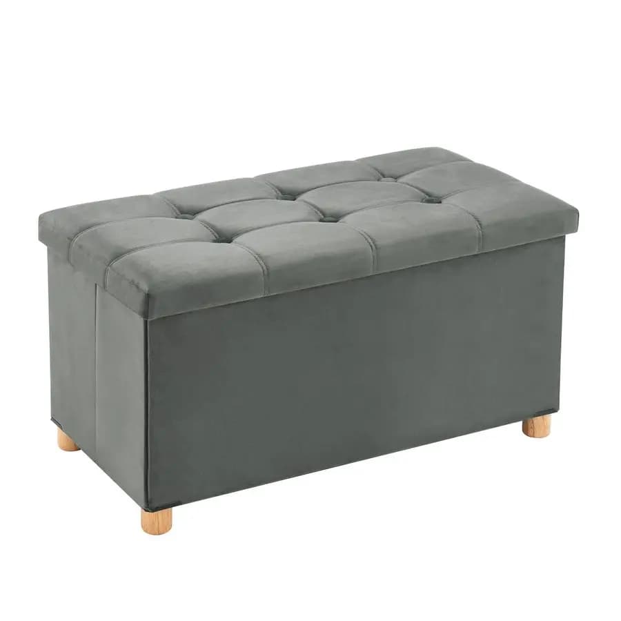 Panca Contenitore Pieghevole in Velluto, Pouf Contenitore, Poggiapiedi per Divano con Gambe in Legno, Supporta 158 kg per Camera da Letto, Soggiorno