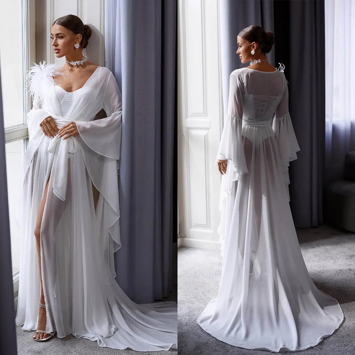 Elegante abito da sposa e camicia da notte divisa abiti a maniche lunghe servizio fotografico indumenti da notte accappatoio Prom pigiama da damigella d'onore su misura
