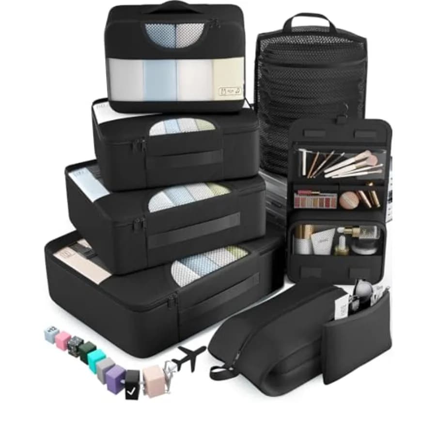 Set of 10/8 Cubics Organizers for Valigies, Travel Accessories in 4 Measures, Hand Bag Organizers with Bag