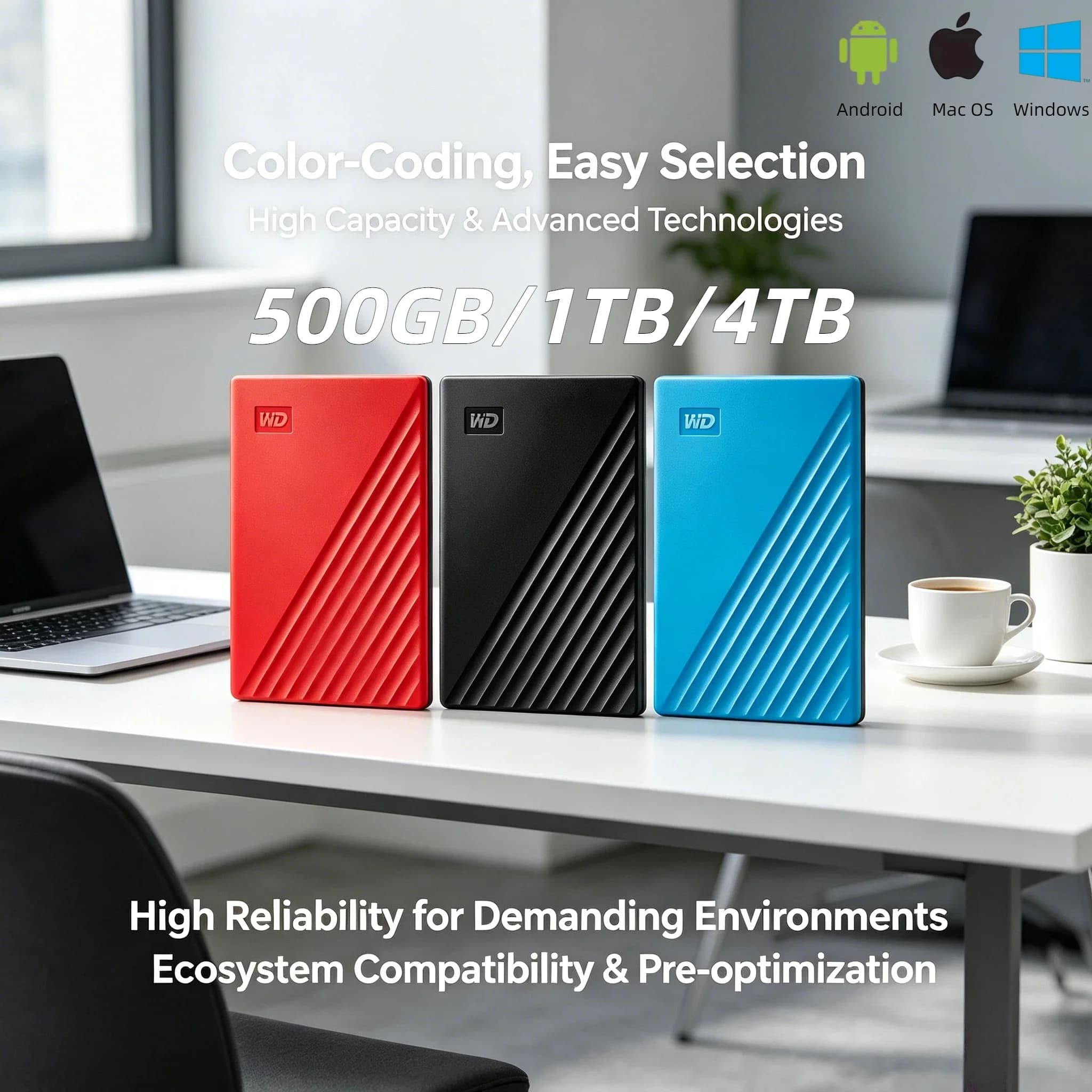 WD My Passport USB 3.0 HDD Esterno 1TB 2TB 4TB Portatile Criptato ad Alta Velocità per PC Laptop Desktop 4K