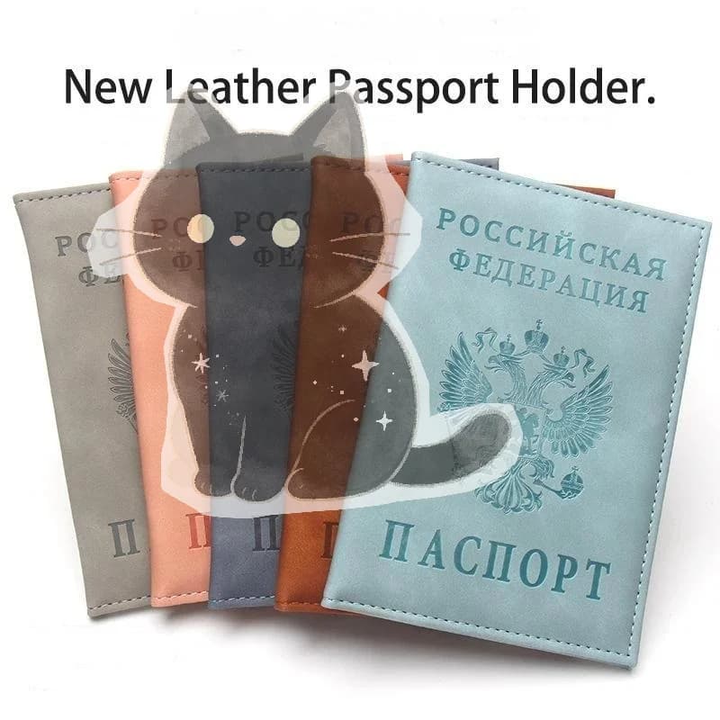 Russian Federation Pattern Leather Passport Cover Waterproof Unisex Slim Passport Holder for Holiday Business Travel
