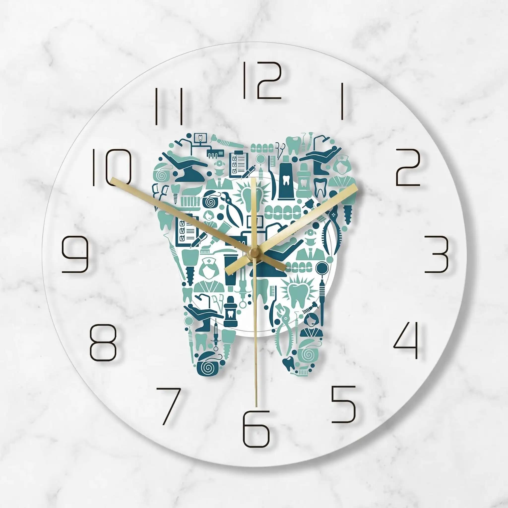 Dentistry Tooth Wall Clock Dental Clinic Decor Creative Care Symbol Acrylic Watch LED Night Light Personalized Graduation Gift