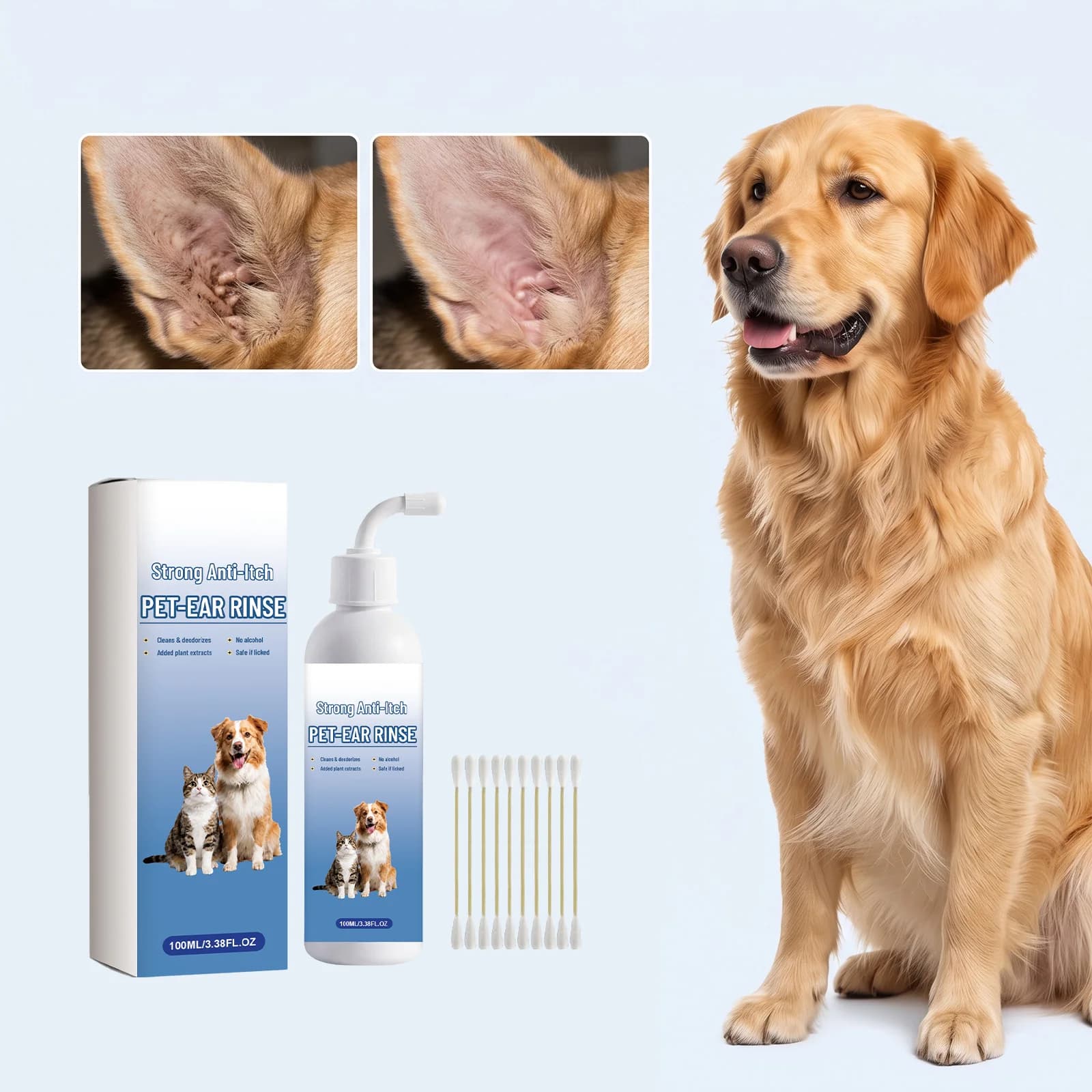 Pet Ear Wash for Cats And Dogs - Ear Water Cleaning Solution Ear Mite Treatment Ear Drop Care Pet Ear Cleaning Product