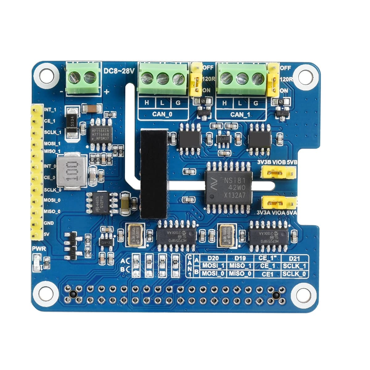 HAT expansion CAN 2-channel isolated FD for multiple protections Raspberry Pi
