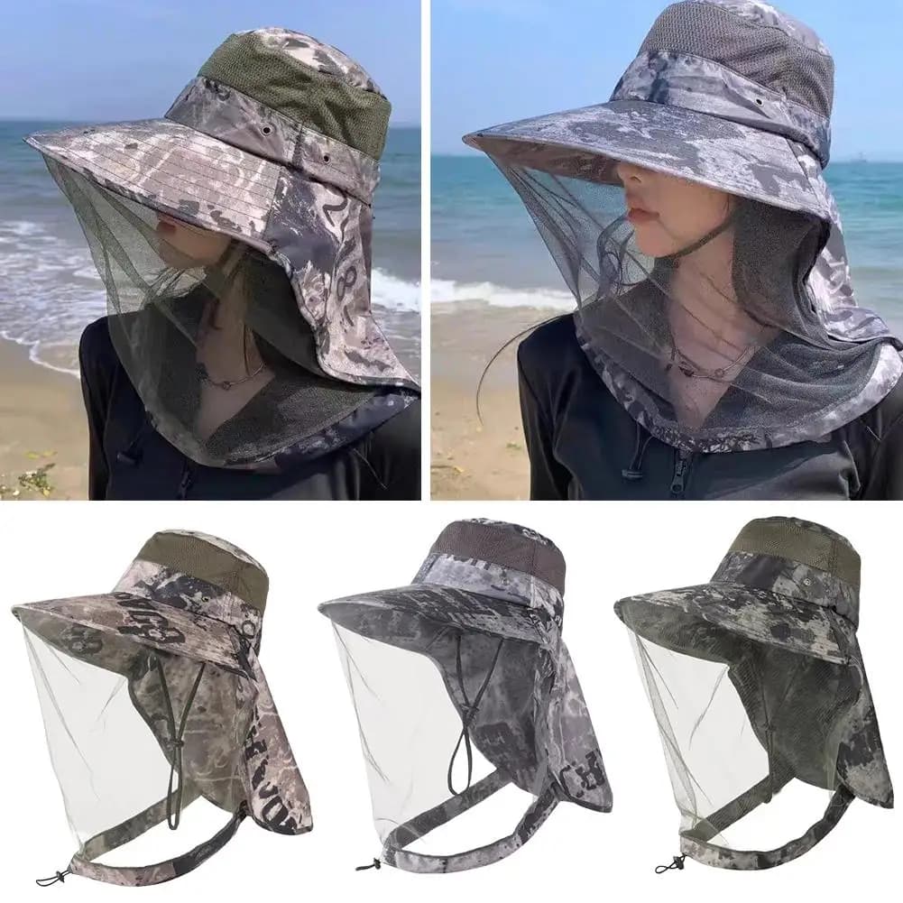 Unisex Foldable Mosquito Hat With Hidden Net Mesh UV Repellent Insect Bee Protection Outdoor Visor Bucket Hat Fishing Cap