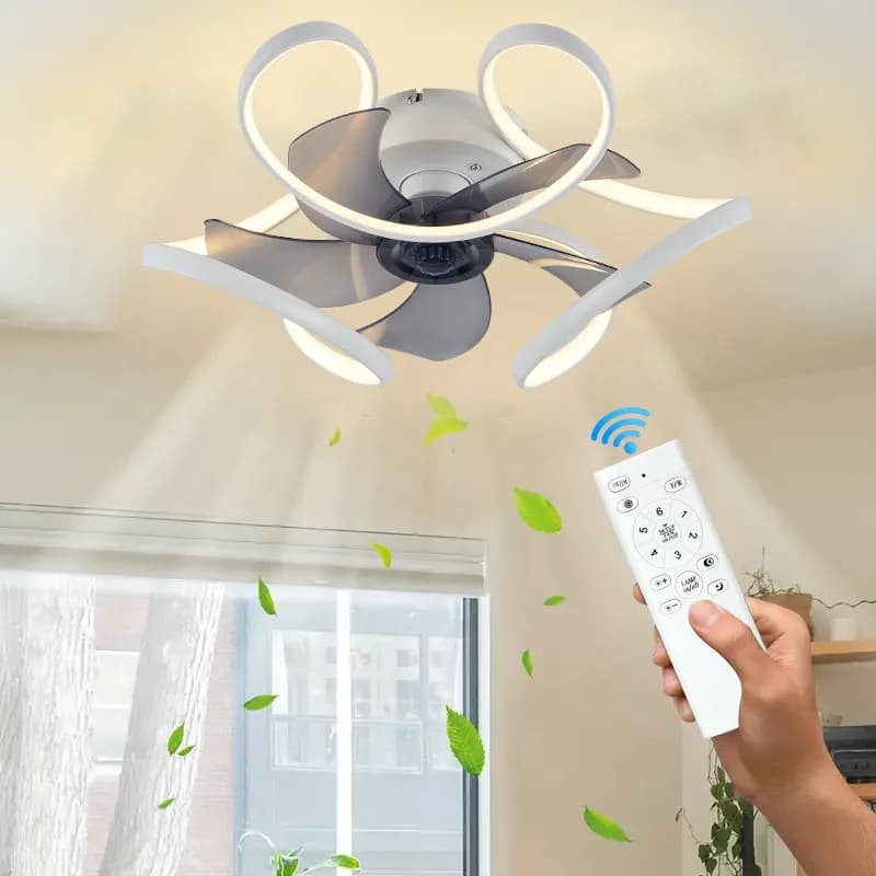 Ventilatore da soffitto moderno con luce in stile colorato, silenzioso, con luce LED e telecomando per soggiorno.