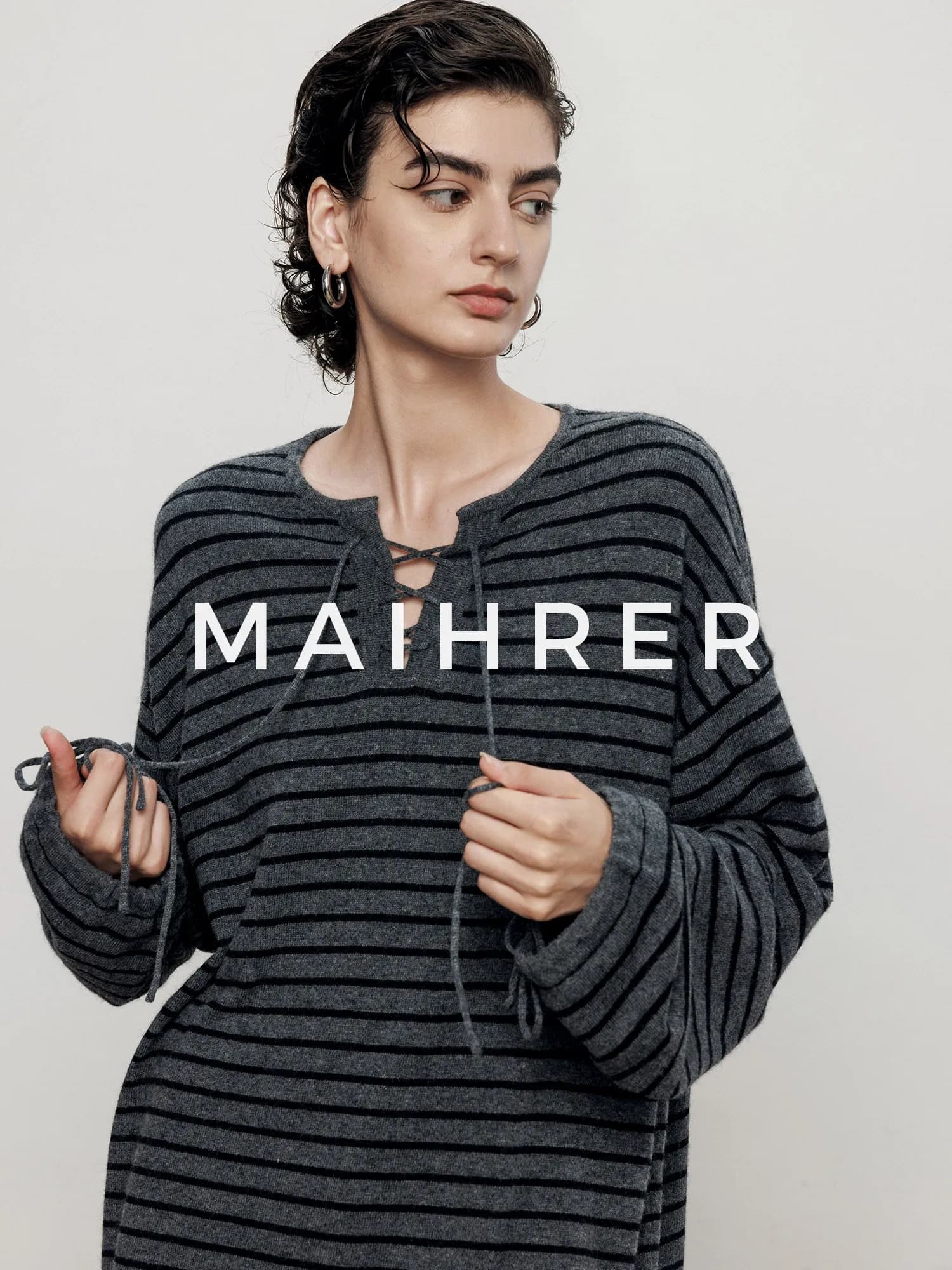 Maglione Maiherer Lazy Old Money da donna a maniche lunghe a righe, casual, ampio, in misto lana, con cintura, per la primavera