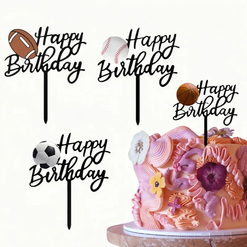Nuovo gioco di palla a tema Buon compleanno Torta Topper Decorazione Basket Tennis Acrilico Regalo per feste per bambini Toppers per torte Forniture per dolci