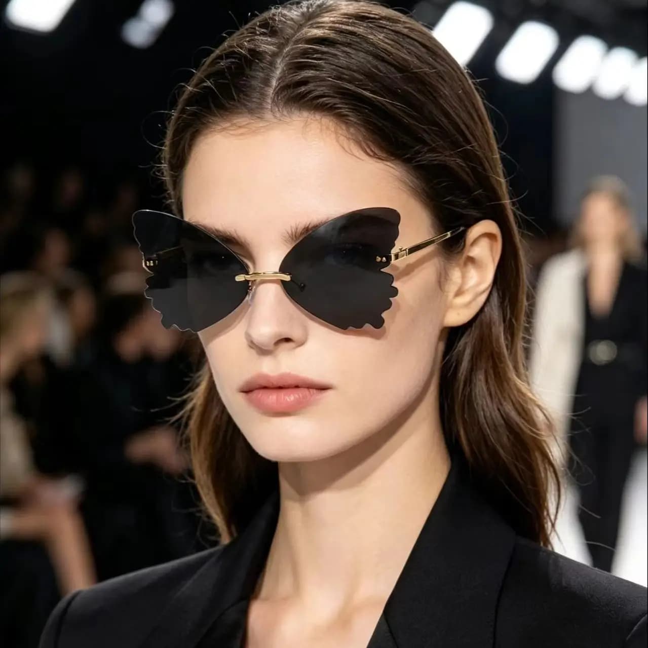 2026 Rimless Butterfly Sunglasses Women Fashion Oversized Black Lens Metal Frame UV400 Shades Party Eyewear