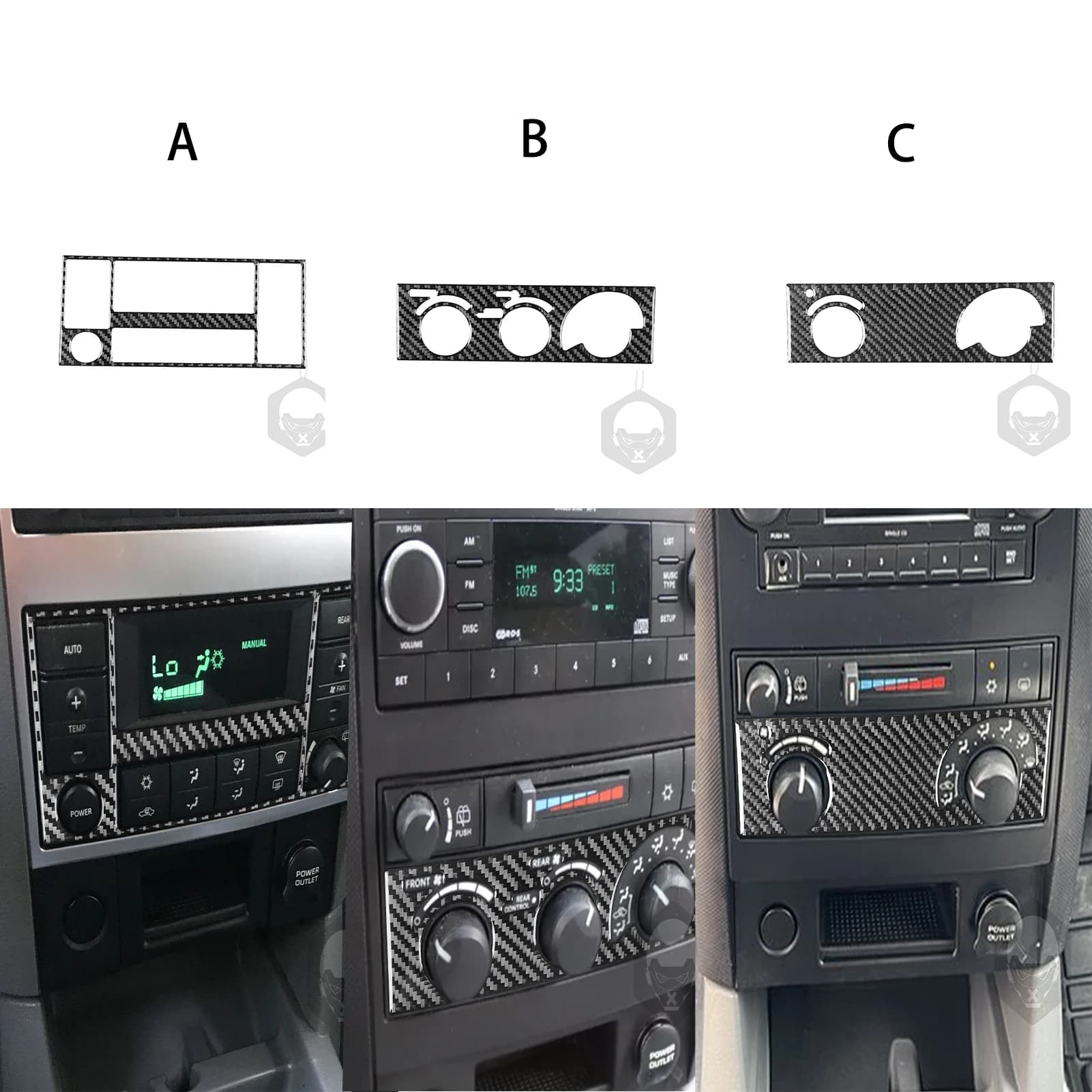 Per Dodge Durango 2004, 2005, 2006, 2007 Adesivo in Fibra di Carbonio per Pannello di Controllo Climatizzazione Interno Auto