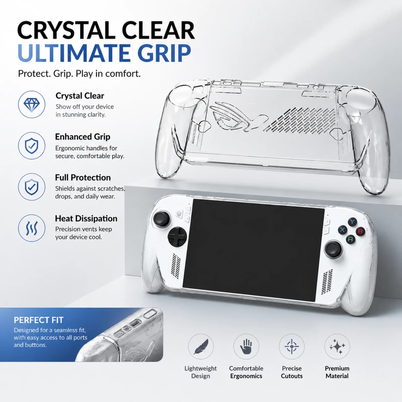 For Shockproof Crystal Protective Case ROG XBOX Ally X Handheld - High Transparency PC Cover & Sweatproof Game Accessory Game