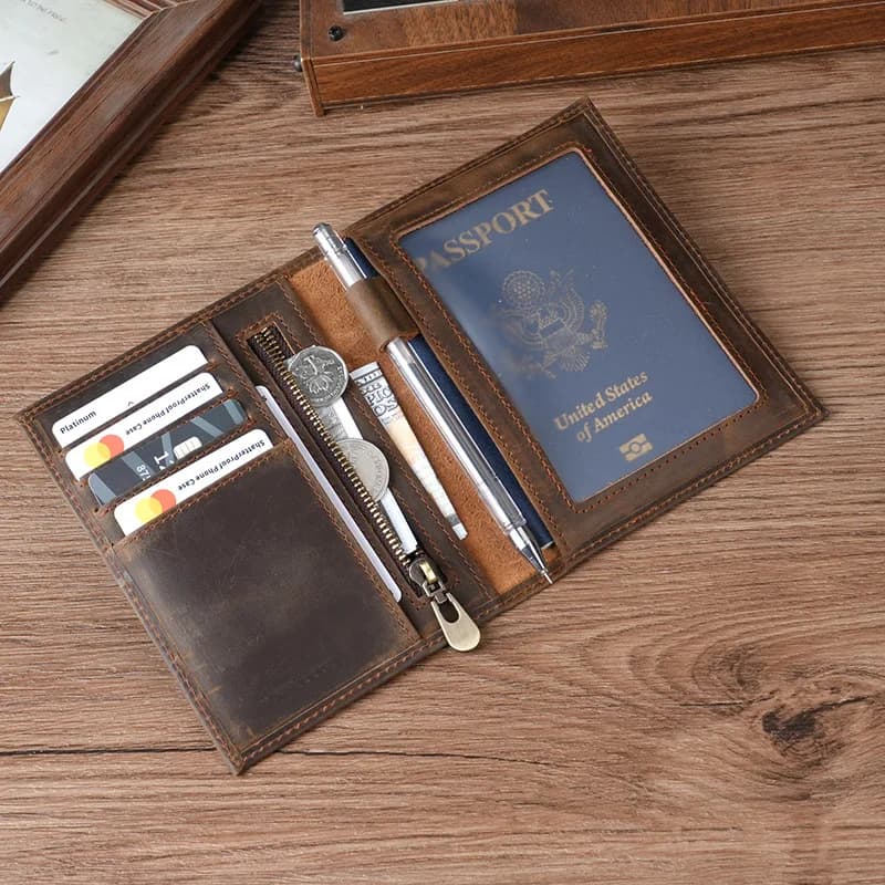 Vintage Faked Leather Passport Holder Simple Wallet Coin Purse Large Capacity Document Case Business Casual Handheld Bag